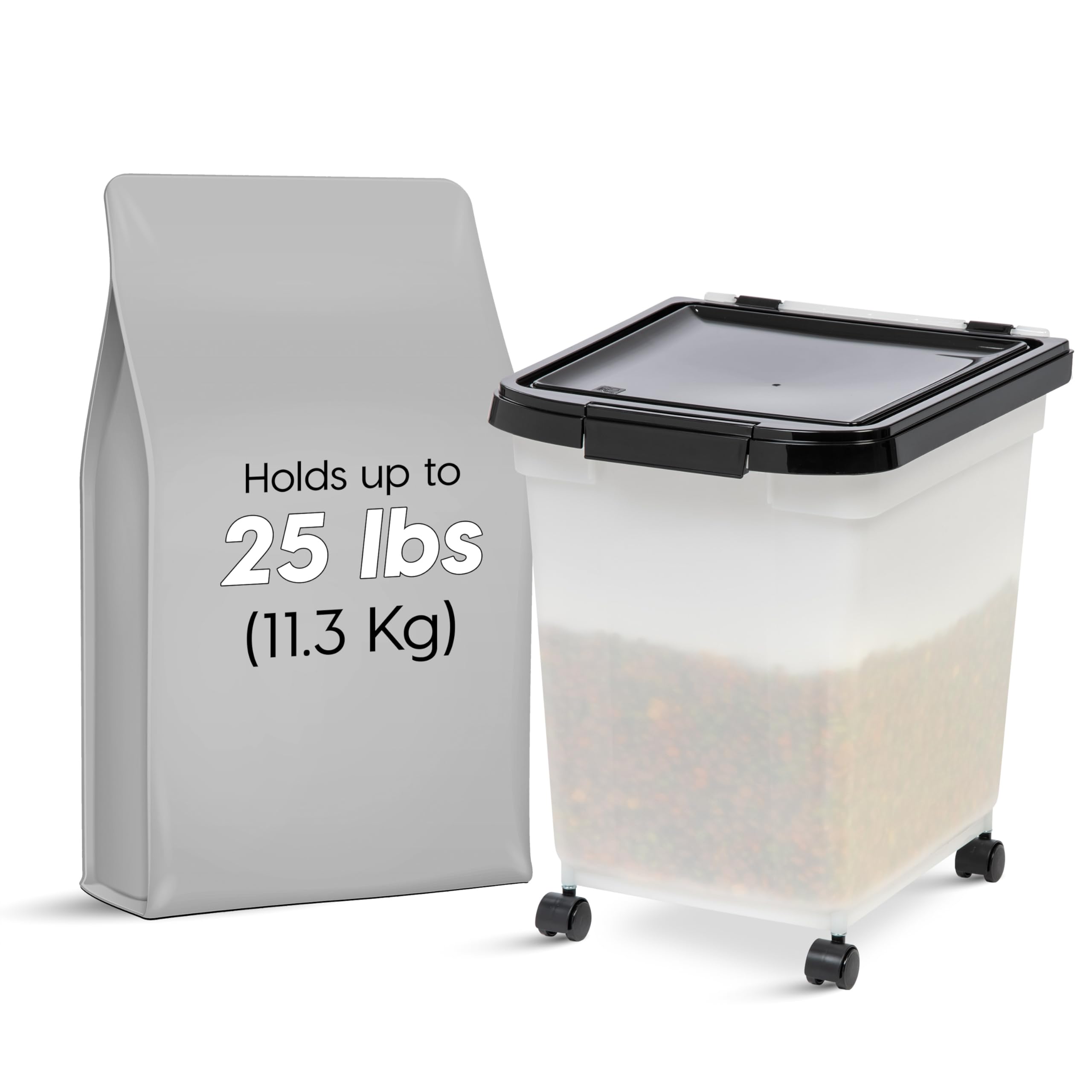 IRIS WeatherPro container with casters moves easily from storage to feeding area.