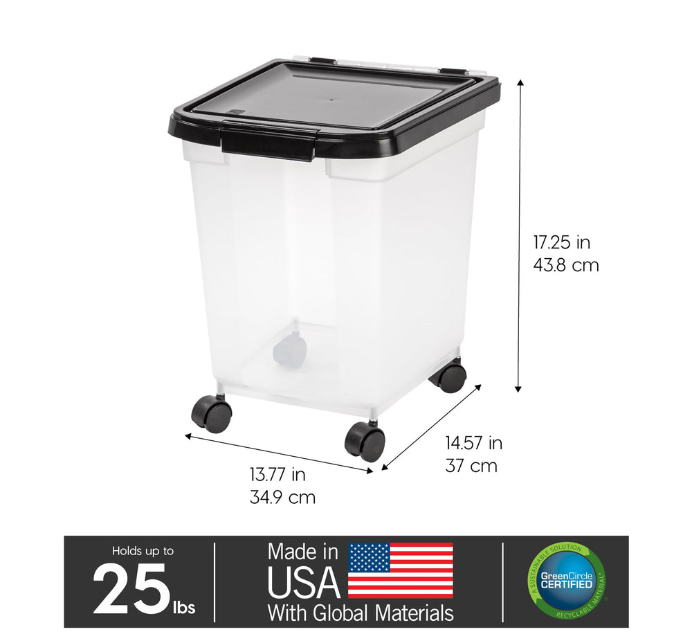 IRIS USA WeatherPro side view showing translucent body for quick food level checks.