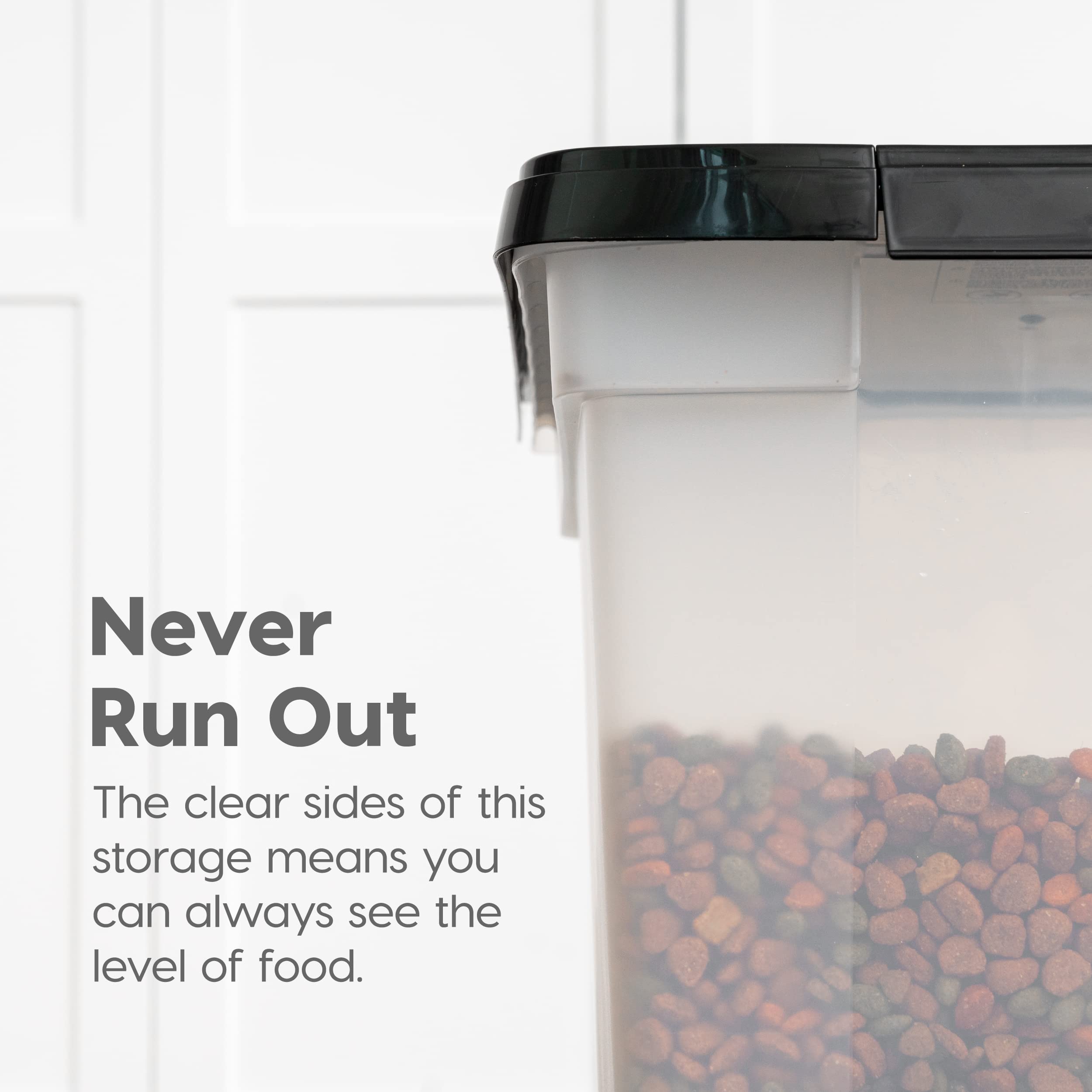 IRIS WeatherPro airtight seal and snap-lock latch protect dry foods.
