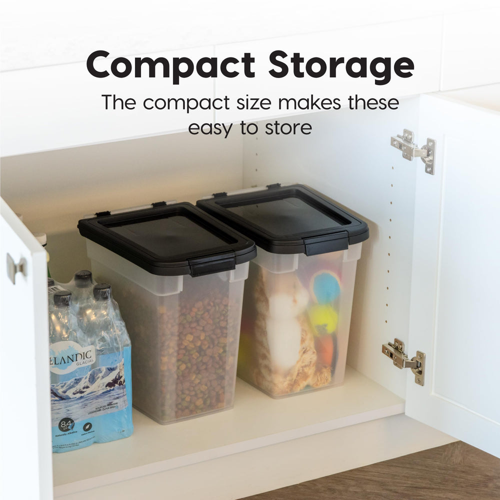 Wide top and secure latch ease scooping and cleaning.