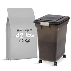 Removable wheels on IRIS WeatherPro ease moving heavy kibble.