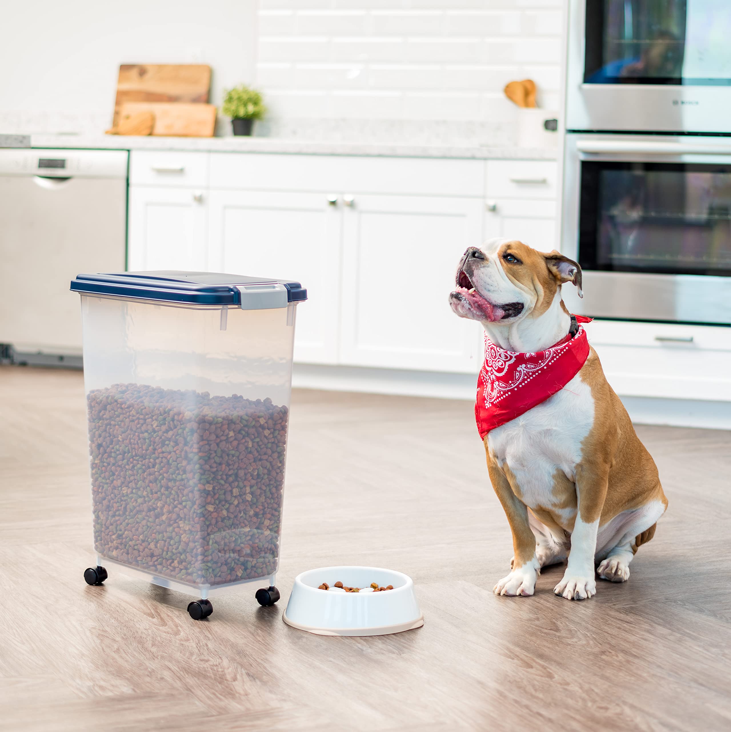 IRIS USA 38-pound kibble storage fits in most pantries