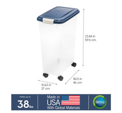 IRIS USA pet food storage bin with attachable casters for mobility