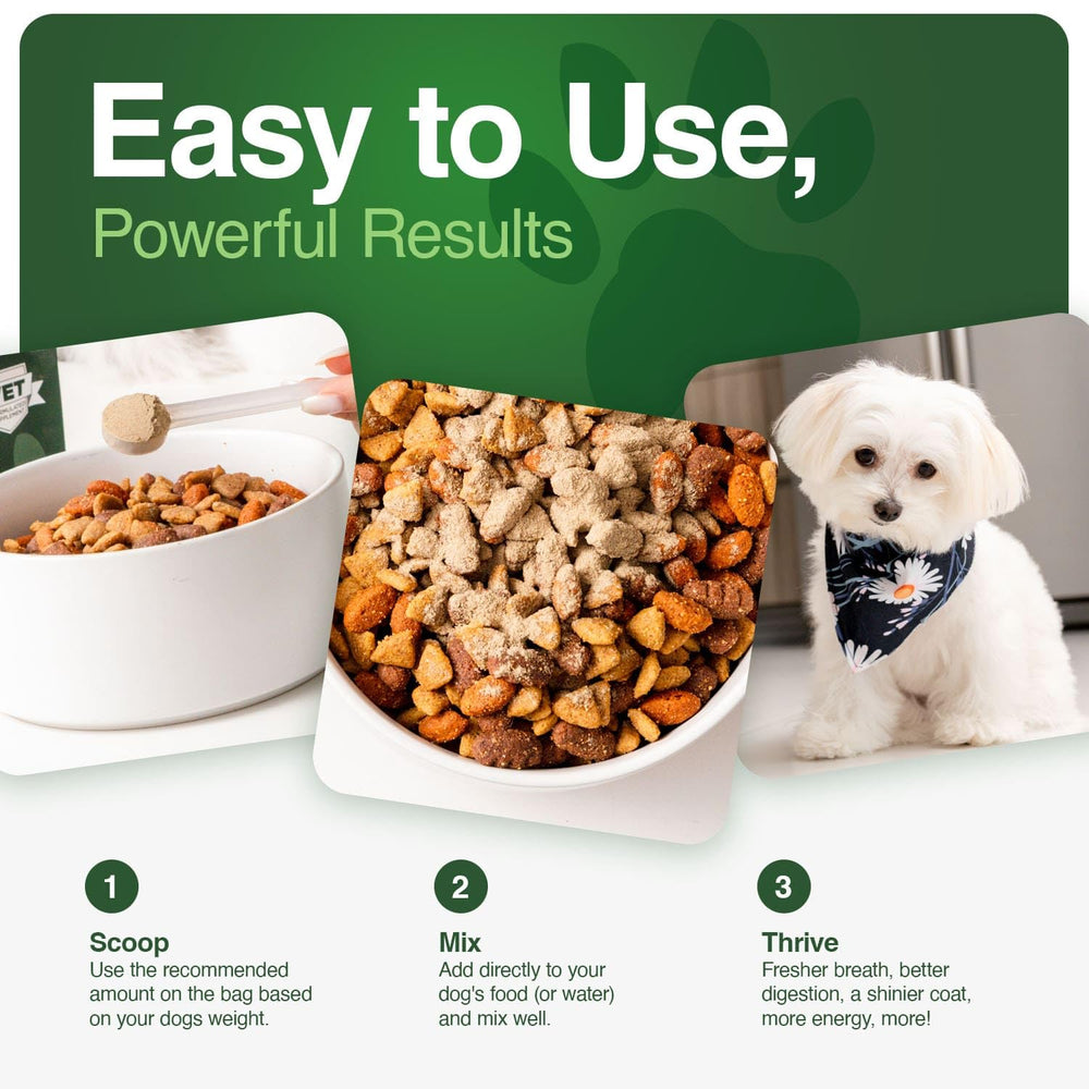Iron Paws greens ingredients close-up with spinach and wheatgrass for natural nutrition