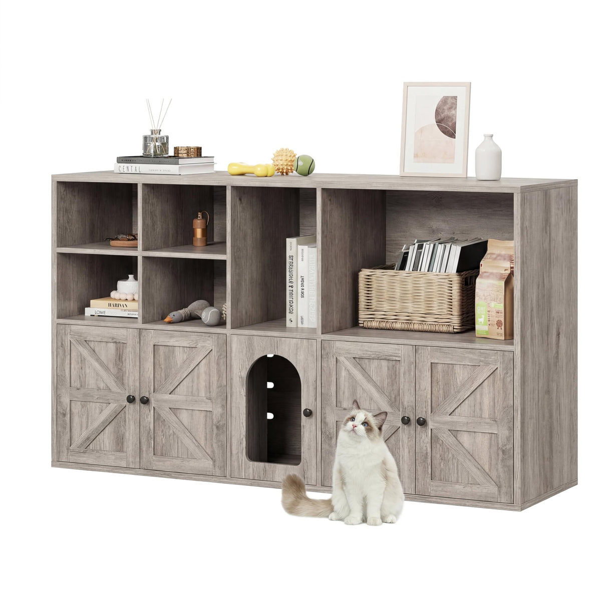 IRONCK cat litter box enclosure with double compartments for two cats
