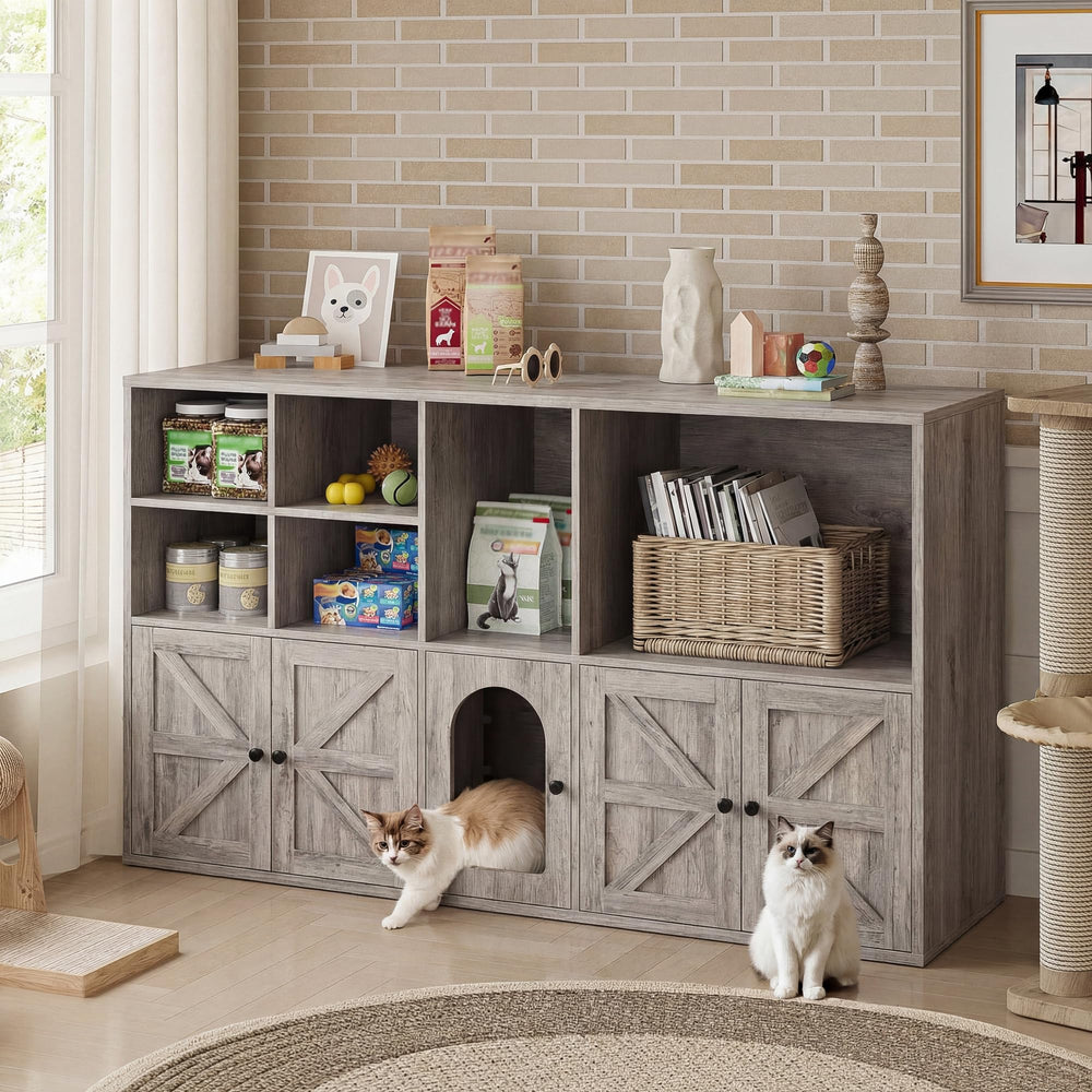 IRONCK enclosure includes side storage for cat supplies and accessories