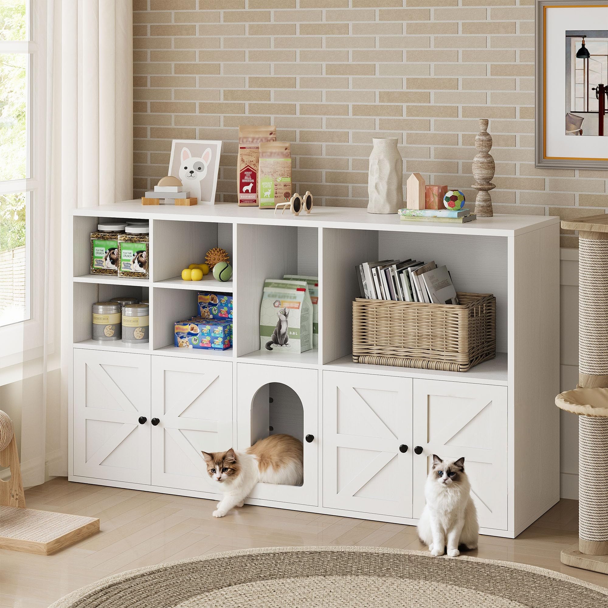 IRONCK cat litter box enclosure storage compartments keeping supplies organized