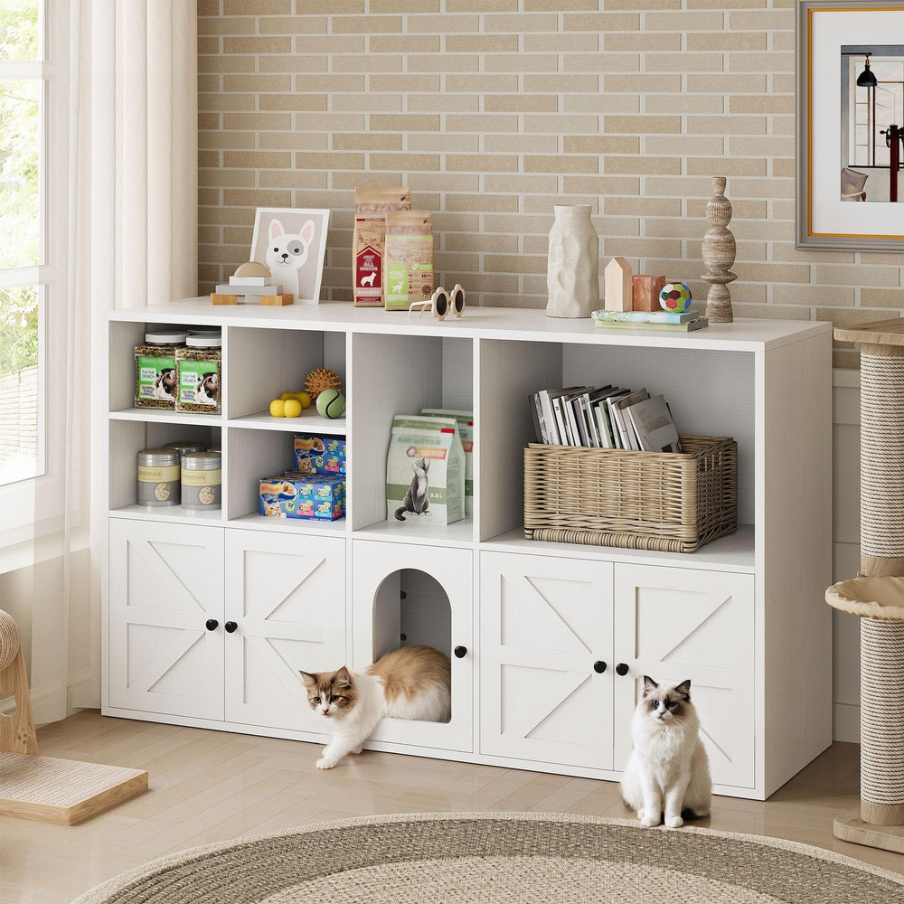 IRONCK cat litter box enclosure storage compartments keeping supplies organized