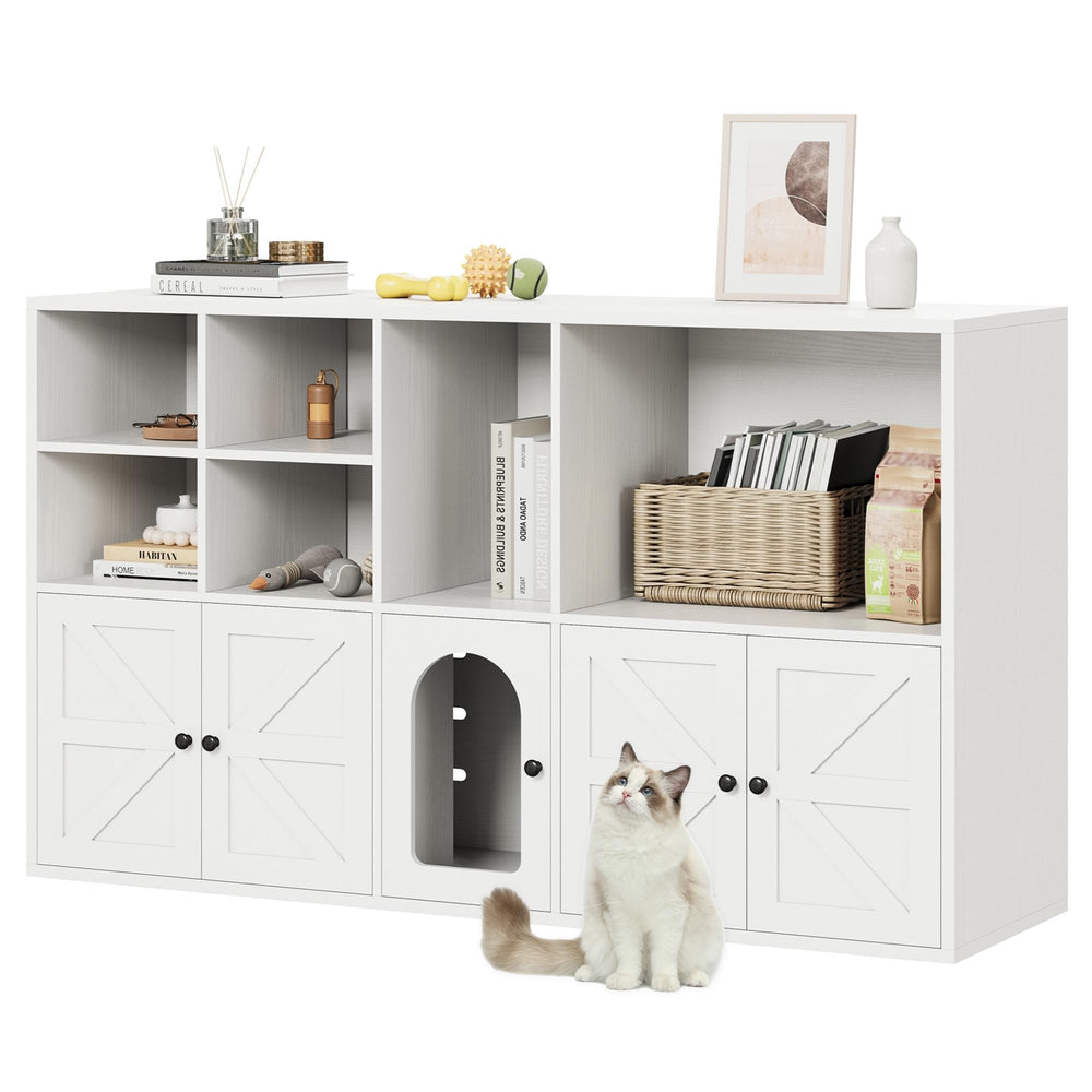 IRONCK cat litter box enclosure front view showing two spacious compartments for privacy