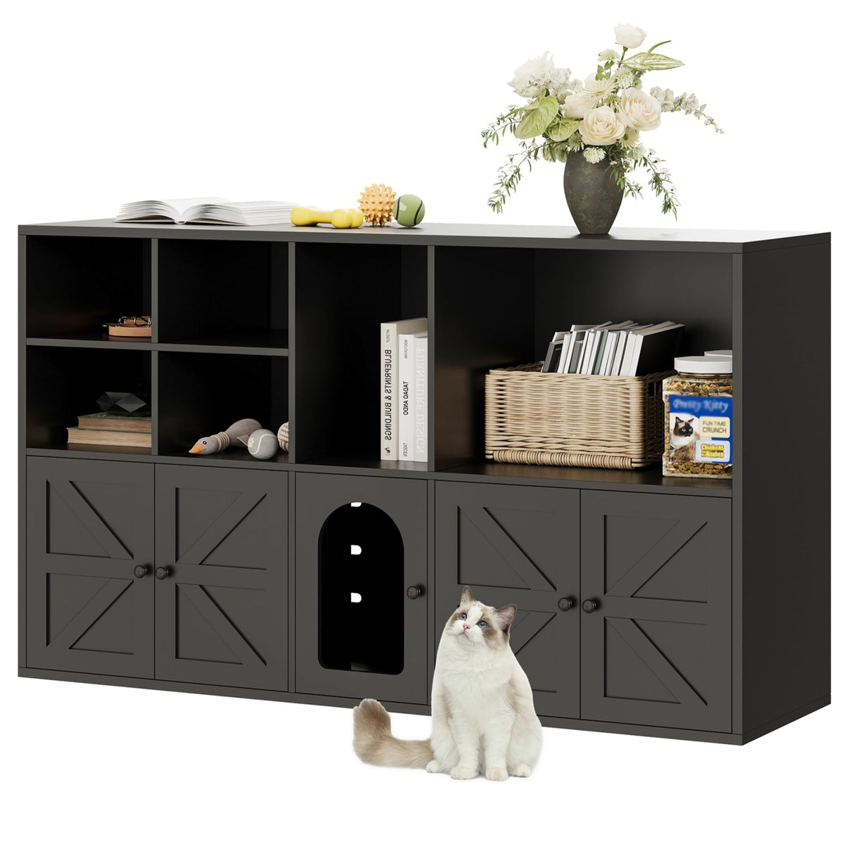 IRONCK cat litter box enclosure with two compartments for two cats