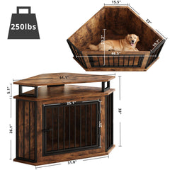IRONCK corner dog crate furniture side angle highlights compact footprint.