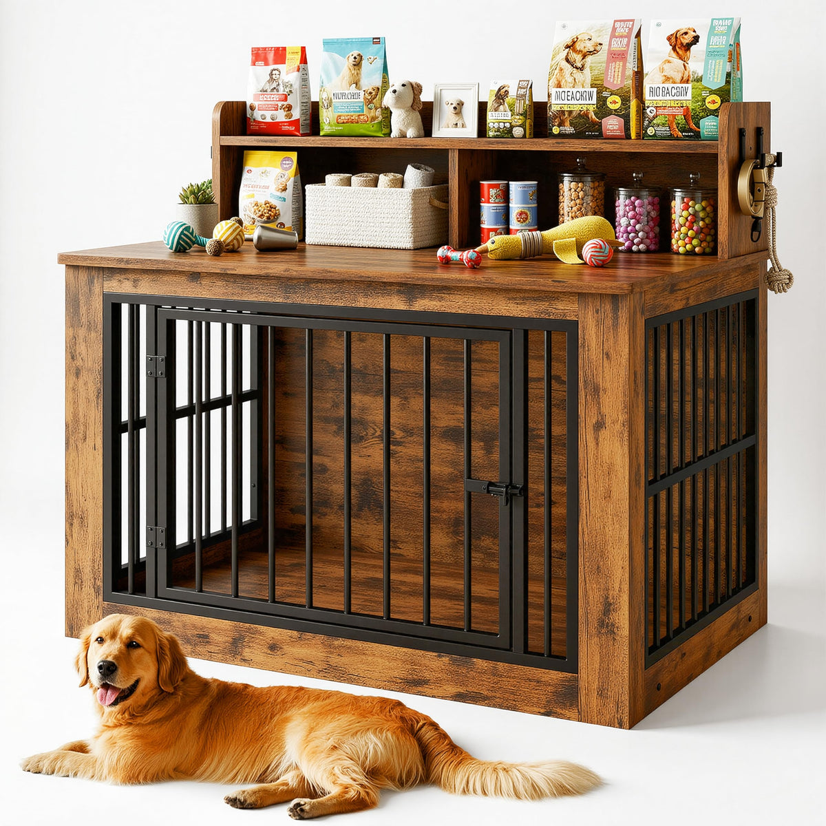IRONCK extra-large dog crate furniture with wooden frame for large dogs