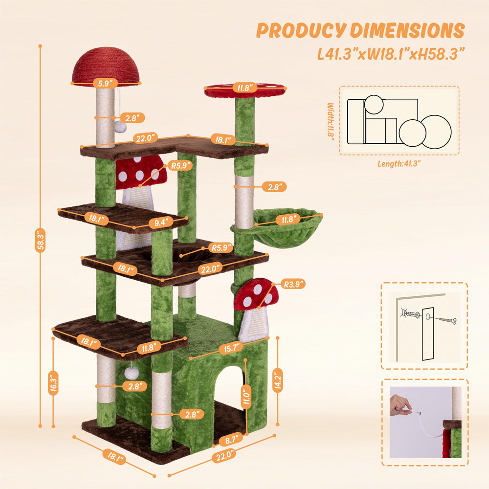 IRONCK mushroom cat tree anti-tip base for stable play