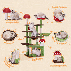 IRONCK mushroom cat tree 58-inch multi-level design for multiple cats