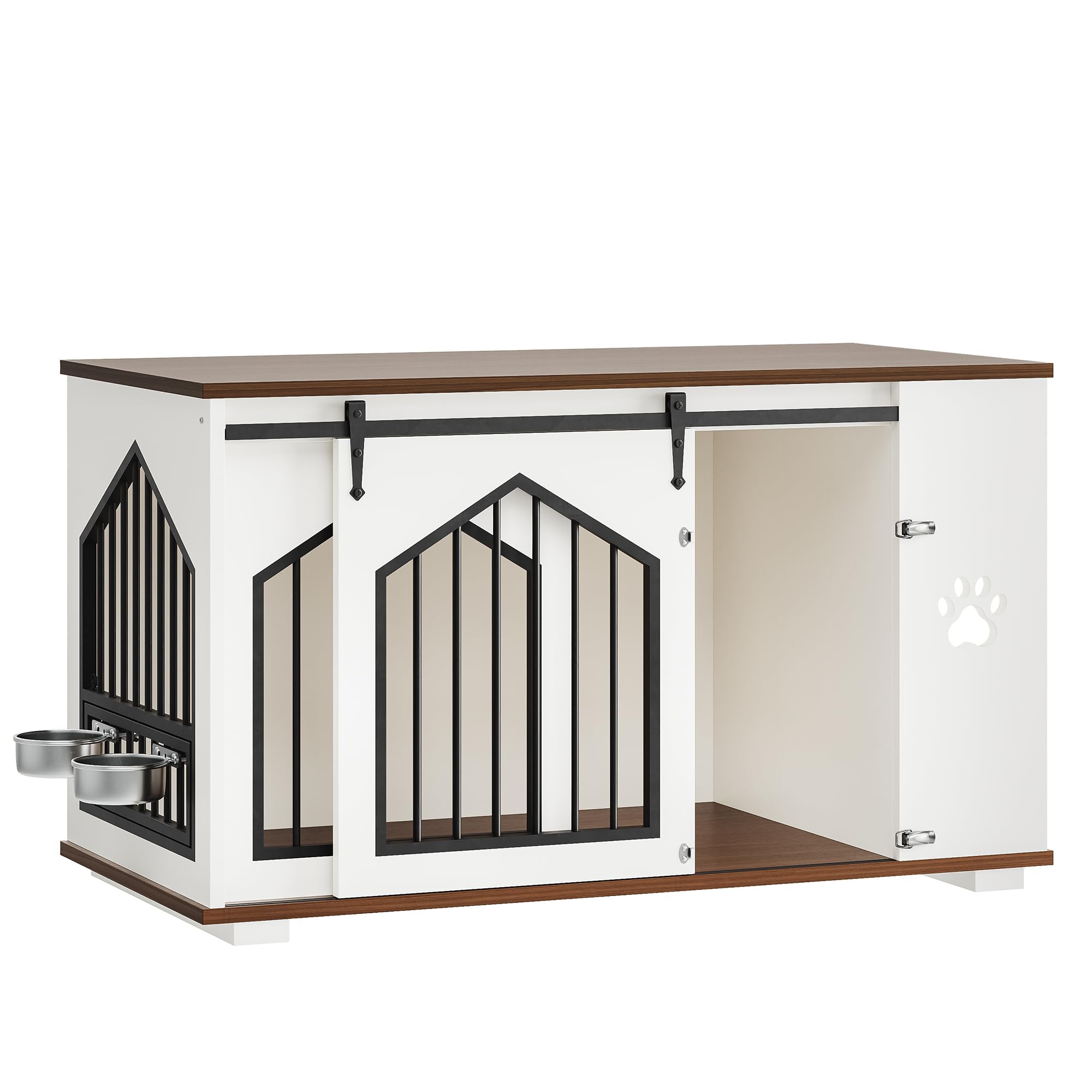 IRONCK white pet kennel serving as a TV stand and decor-friendly piece.