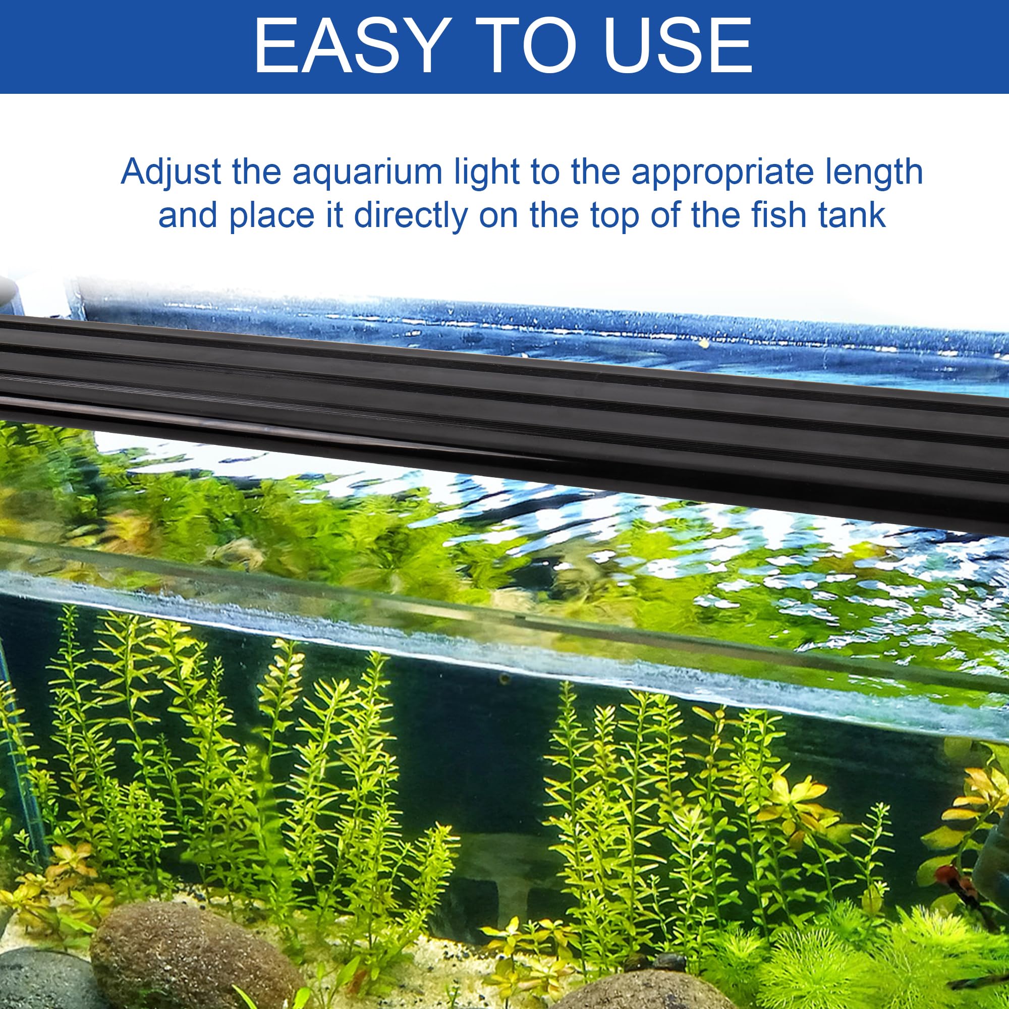 IRQWY LED aquarium light features white, blue, red, and green LEDs for vivid viewing