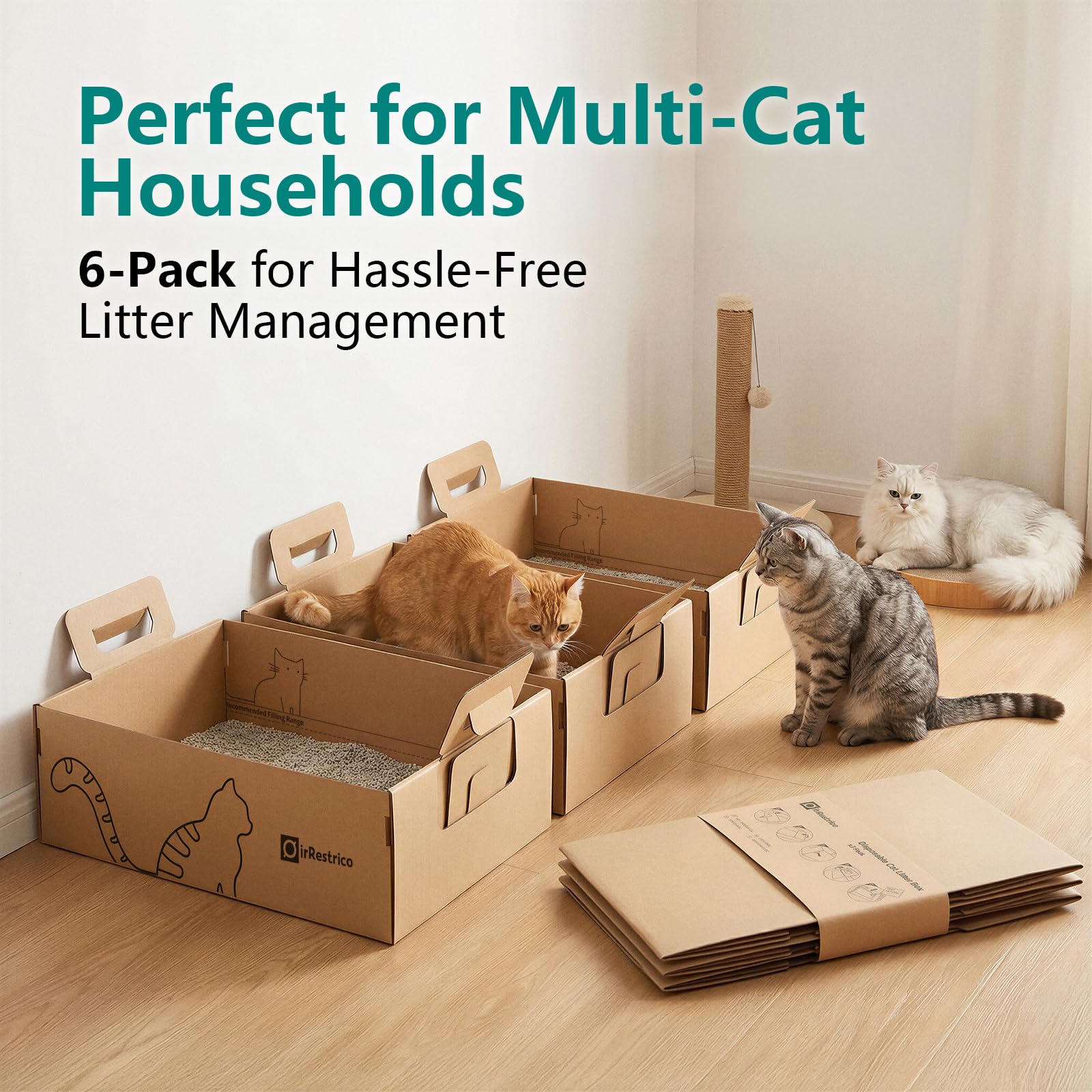 IRRESTRICO 6-pack unfolded large litter box, offering spacious interior for cats.
