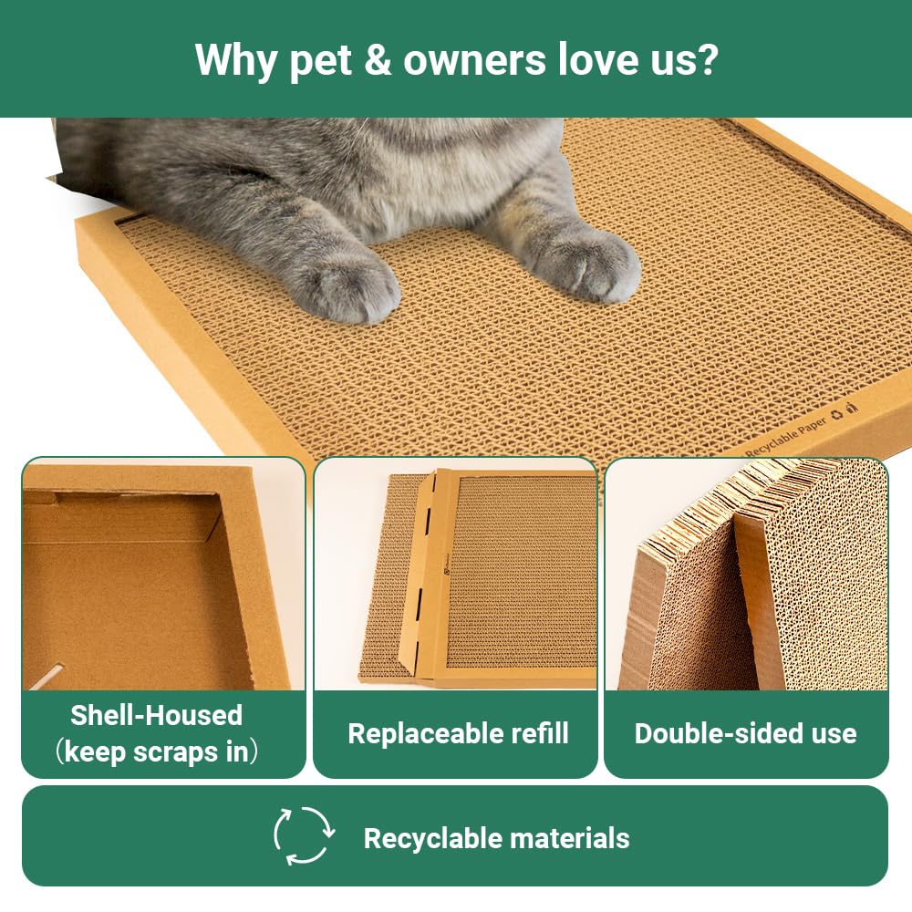 IRRESTRICO durable corrugated cardboard scratcher withstands frequent clawing