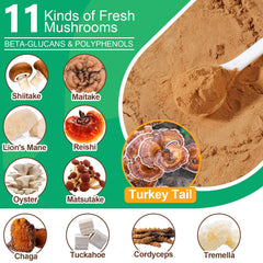 IRSRDOQU 11-mushroom blend ingredients for antioxidant support and pet vitality.