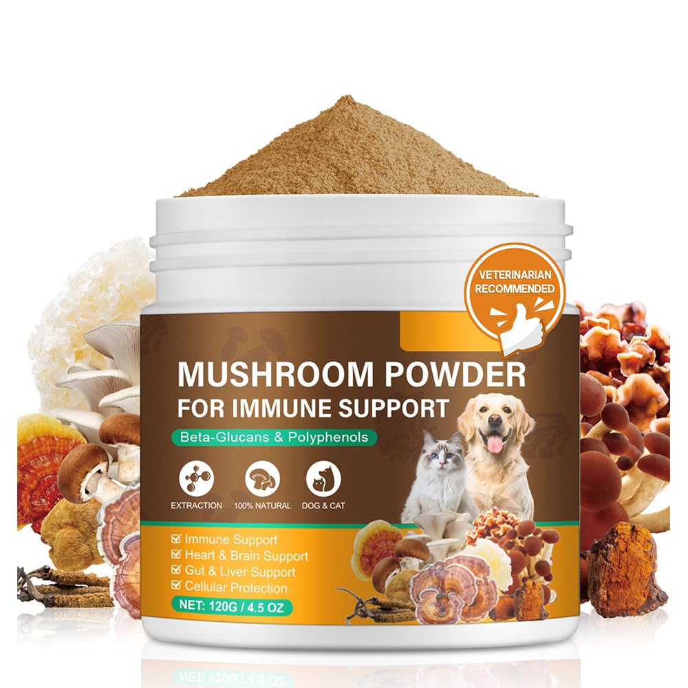 IRSRDOQU Mushroom Powder Bottle for Dogs and Cats with gentle immune support.