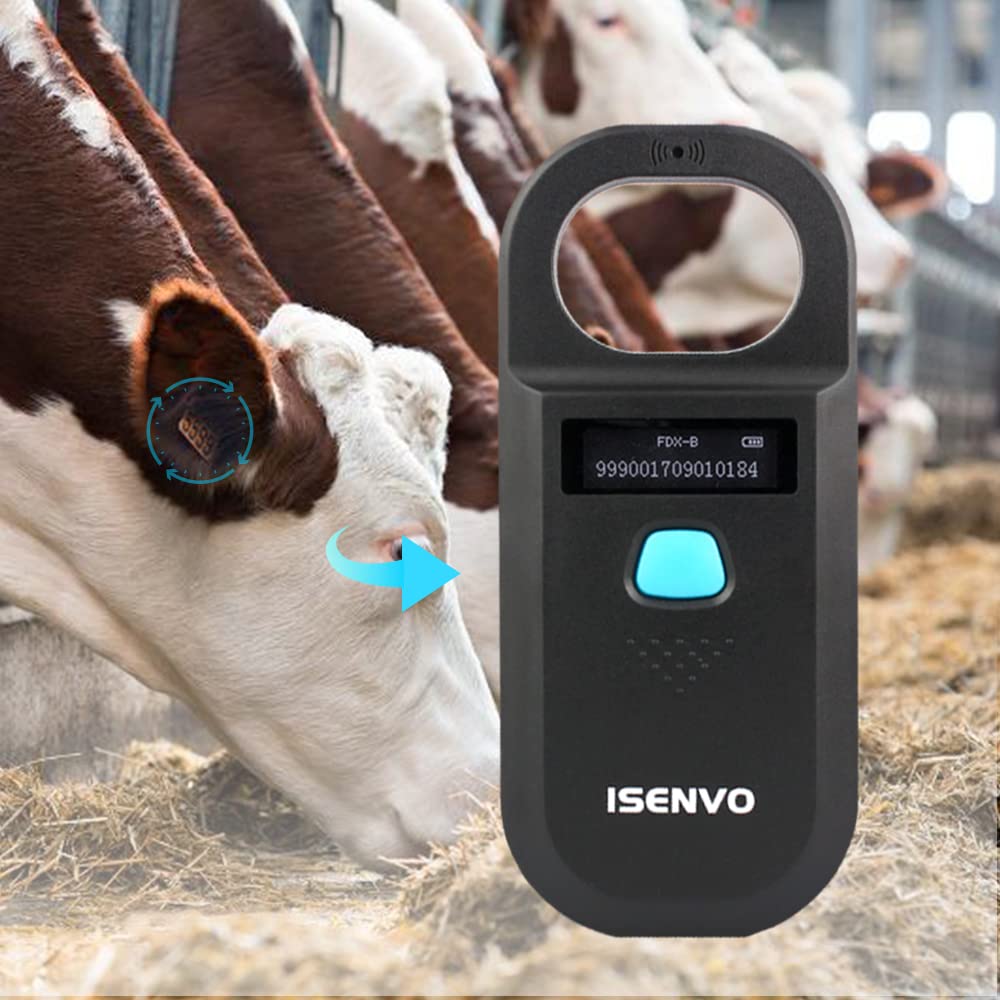 ISENVO in-use image shows 15-digit chip IDs being read