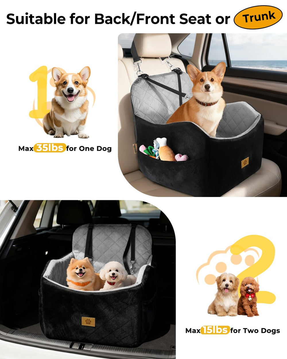 Ishineon dog car seat detachable washable cover for easy cleaning.