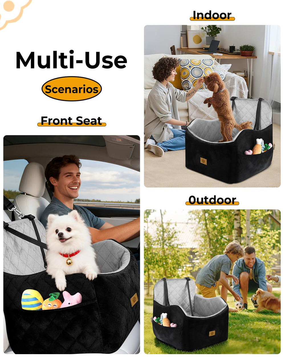 Ishineon dog car seat fits front or back seats for versatile travel.