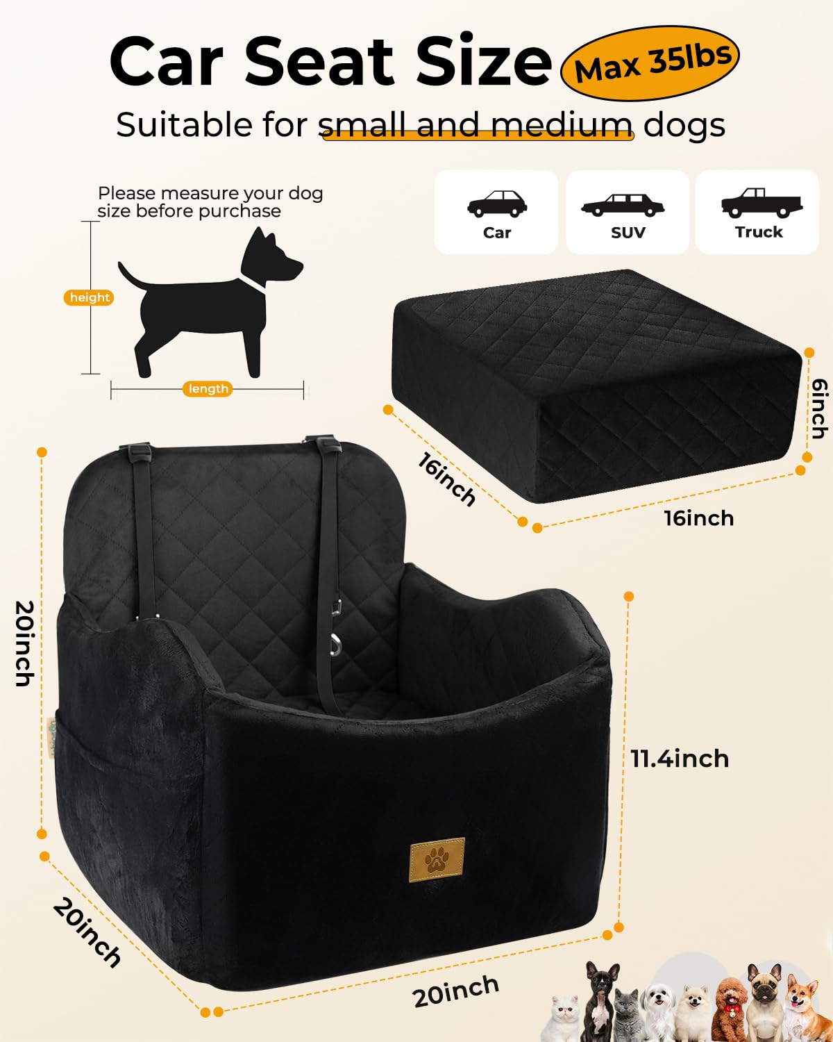 Ishineon dog car seat side view showing stable booster in vehicle