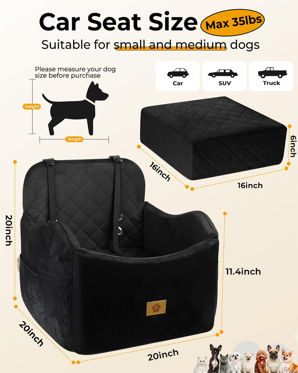 Ishineon dog car seat side view showing stable booster in vehicle