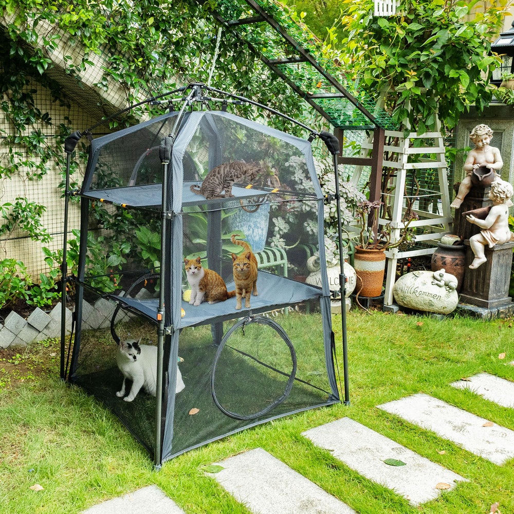 ITENT 3-tier cat tent showcasing spacious interior for litter box and bed