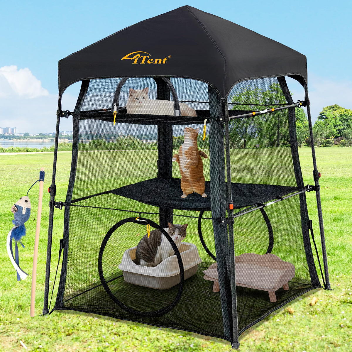 ITENT automatic pop-up cat enclosure in action for quick setup and safe play