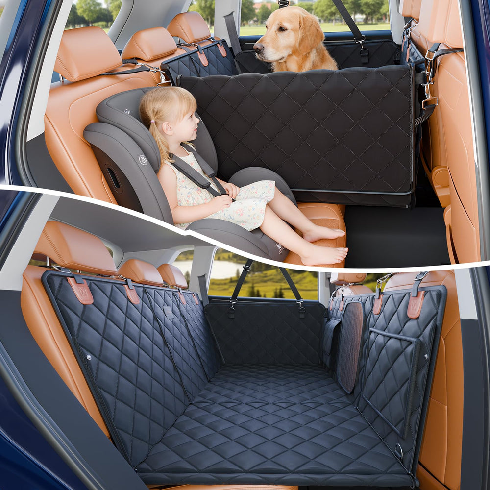 ITNAST back seat extender with dog hammock bed for roomy travels.
