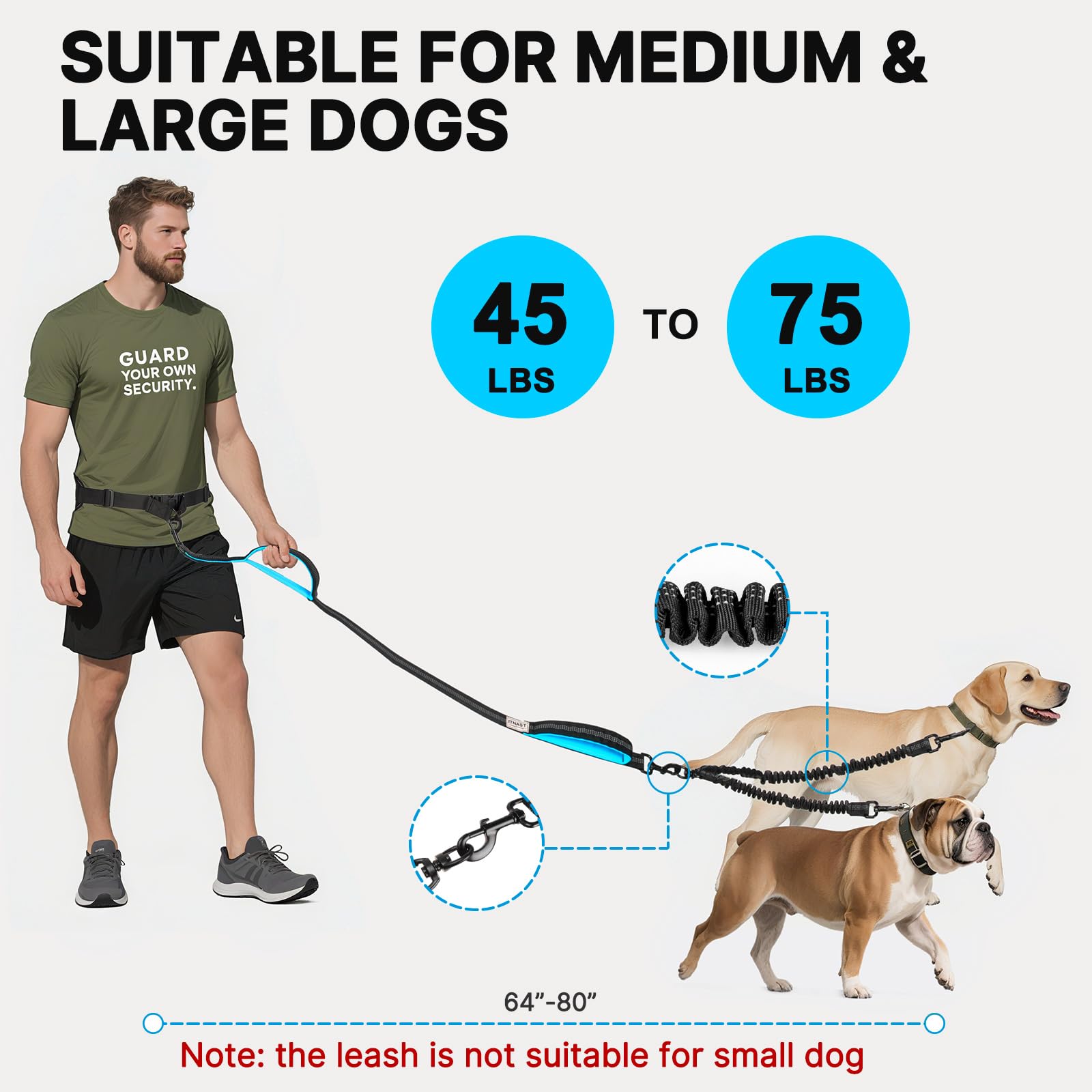 ITNAST activity-ready design suits jogging, hiking, or training with two dogs