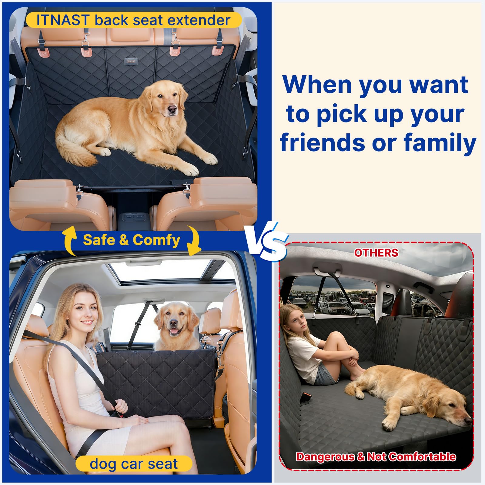 ITNAST foldable dog seat cover demonstrates easy seat conversion.