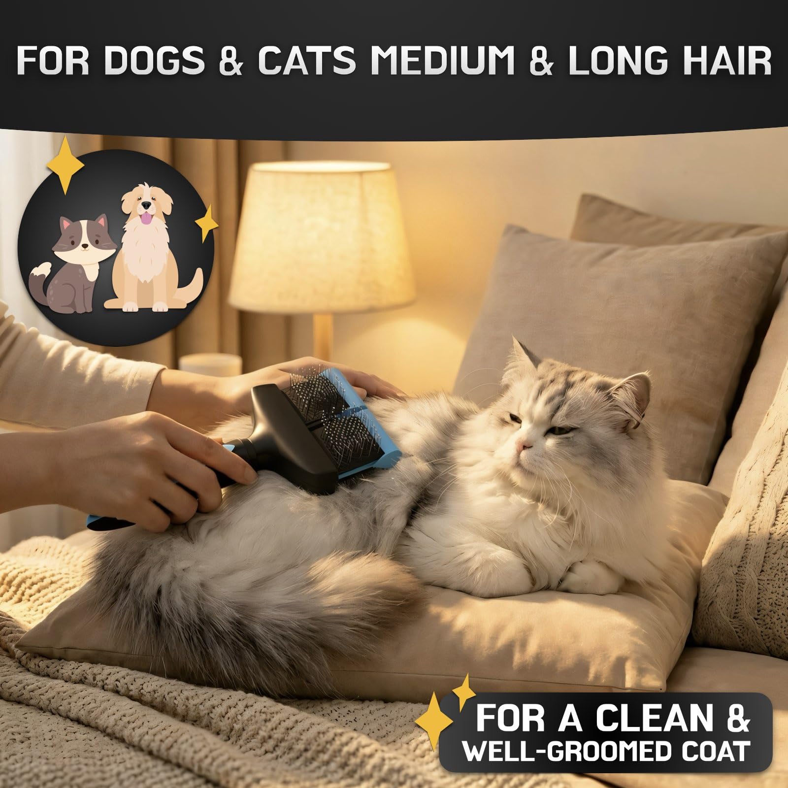 iToleeve two-sided design detangles and fluff for shine.