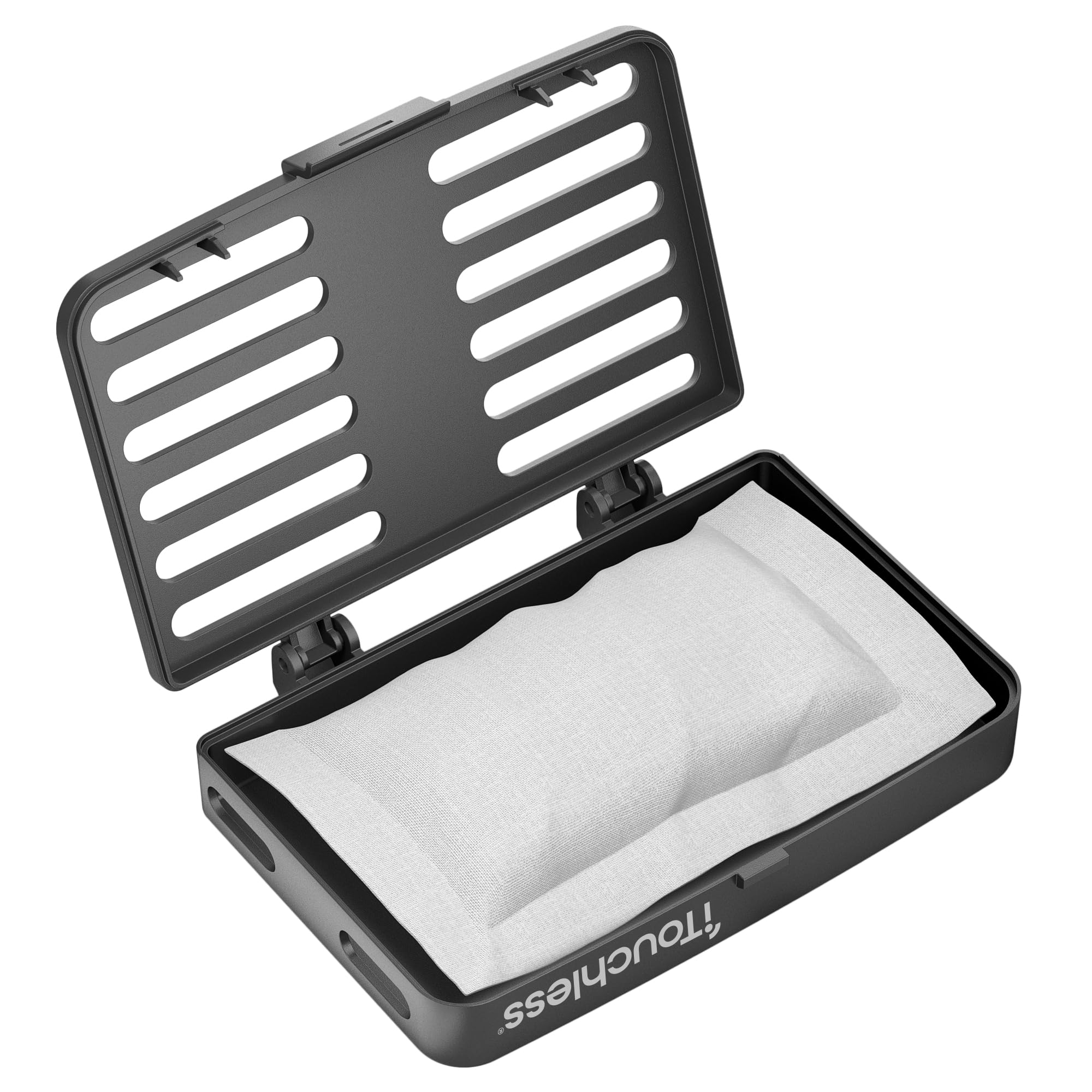 iTouchless AbsorbX near a trash can lowers lingering odors.