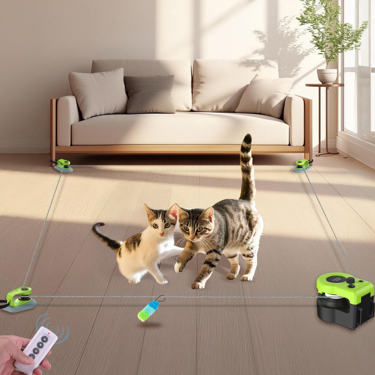 ITSHINY Interactive Cat Toy in green, front view, boosts indoor play and activity