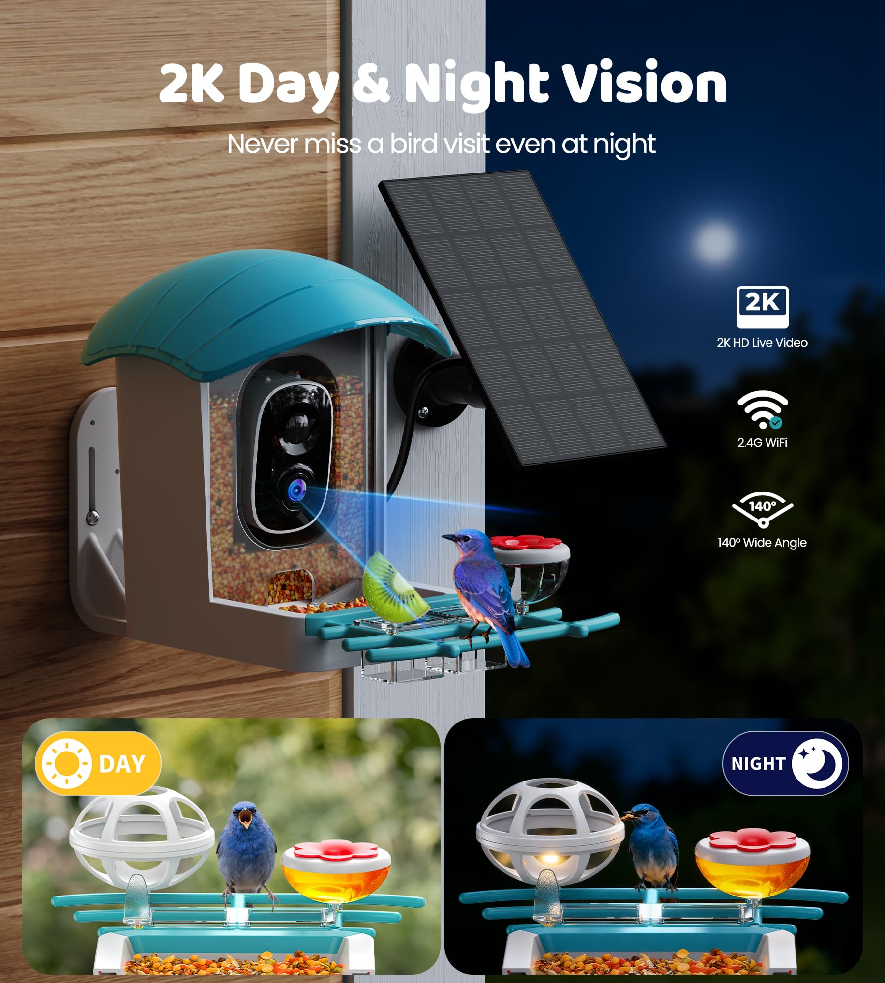 IUUZEUL Bird Feeder features two-way audio to listen and talk.