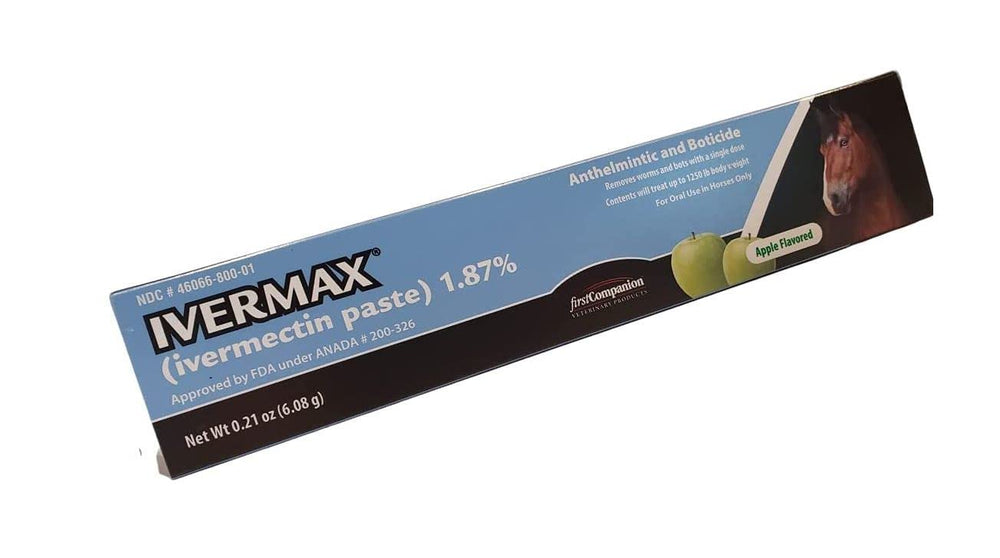 Ivermax four-pack packaging displayed for convenient equine parasite control.
