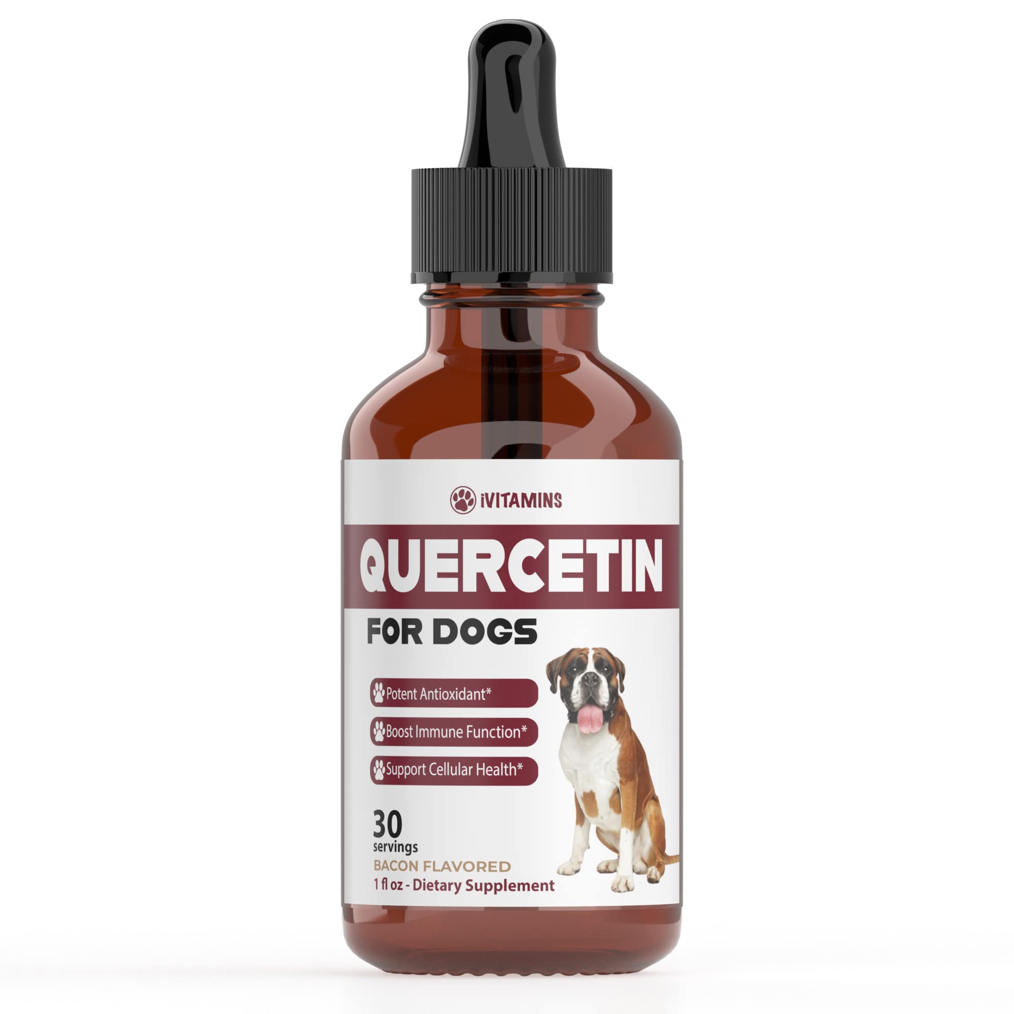 iVitamins Quercetin for Dogs bottle with dropper for easy administration and allergy support