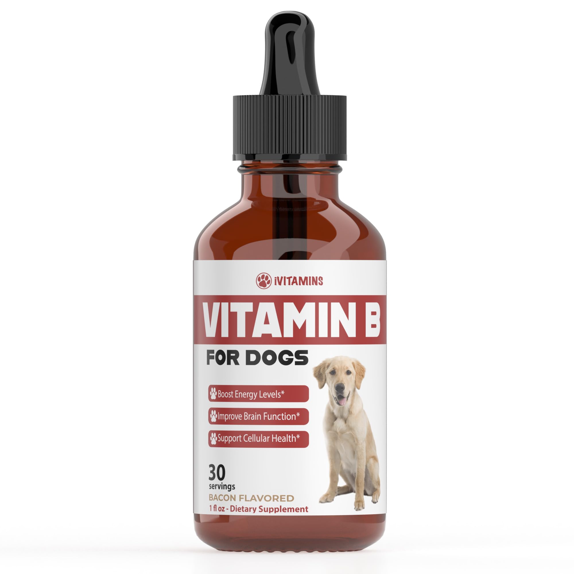 iVitamins Vitamin B for Dogs bacon flavor bottle pour supports easy dosing