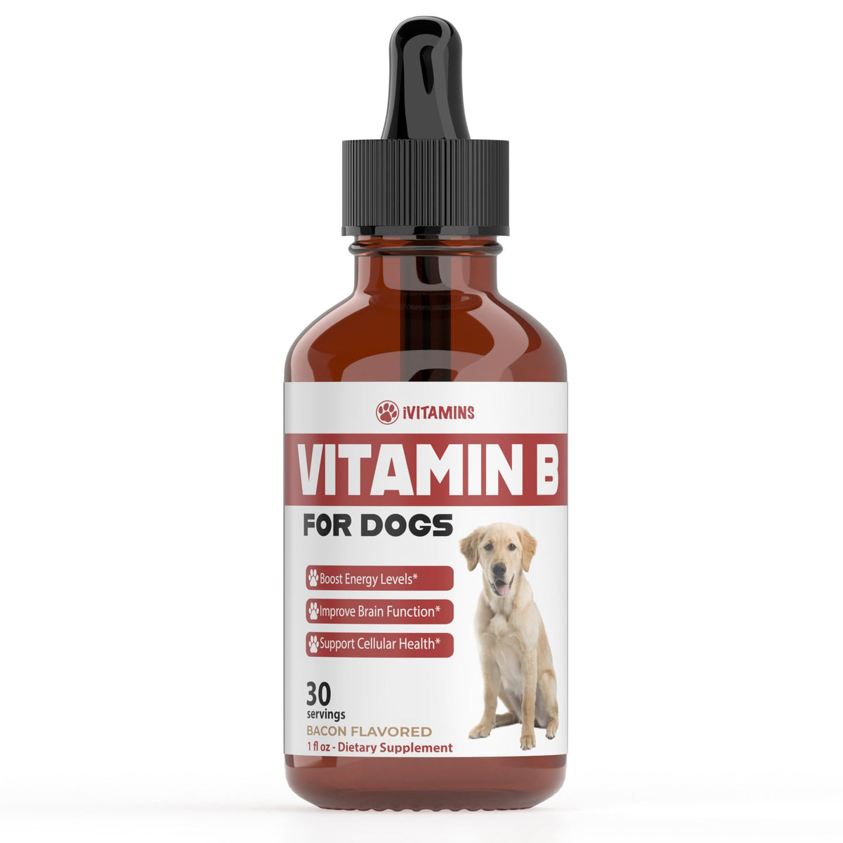 iVitamins Vitamin B for Dogs bacon flavor bottle pour supports easy dosing