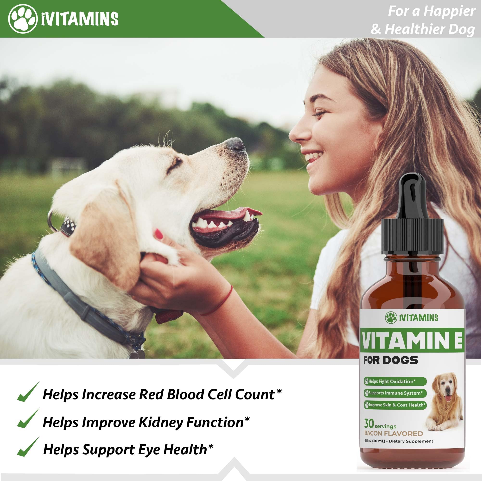 iVitamins Vitamin E for Dogs immune-support formula supports healthy defenses
