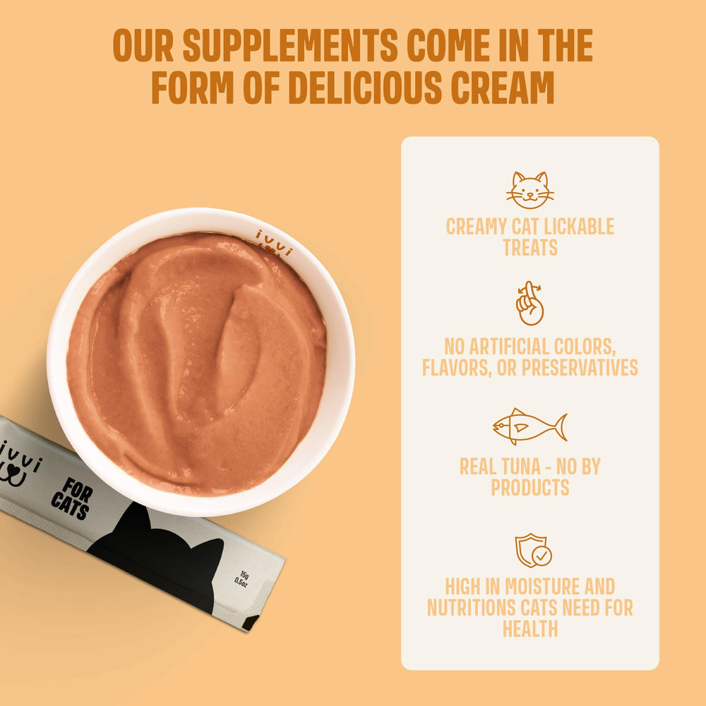 ivvi Skin & Coat for Cats real tuna flavor enhances palatability.
