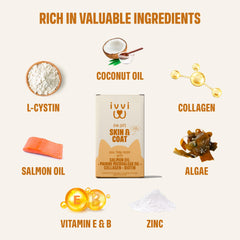 ivvi Skin & Coat for Cats with salmon and algae oil supports skin moisture.