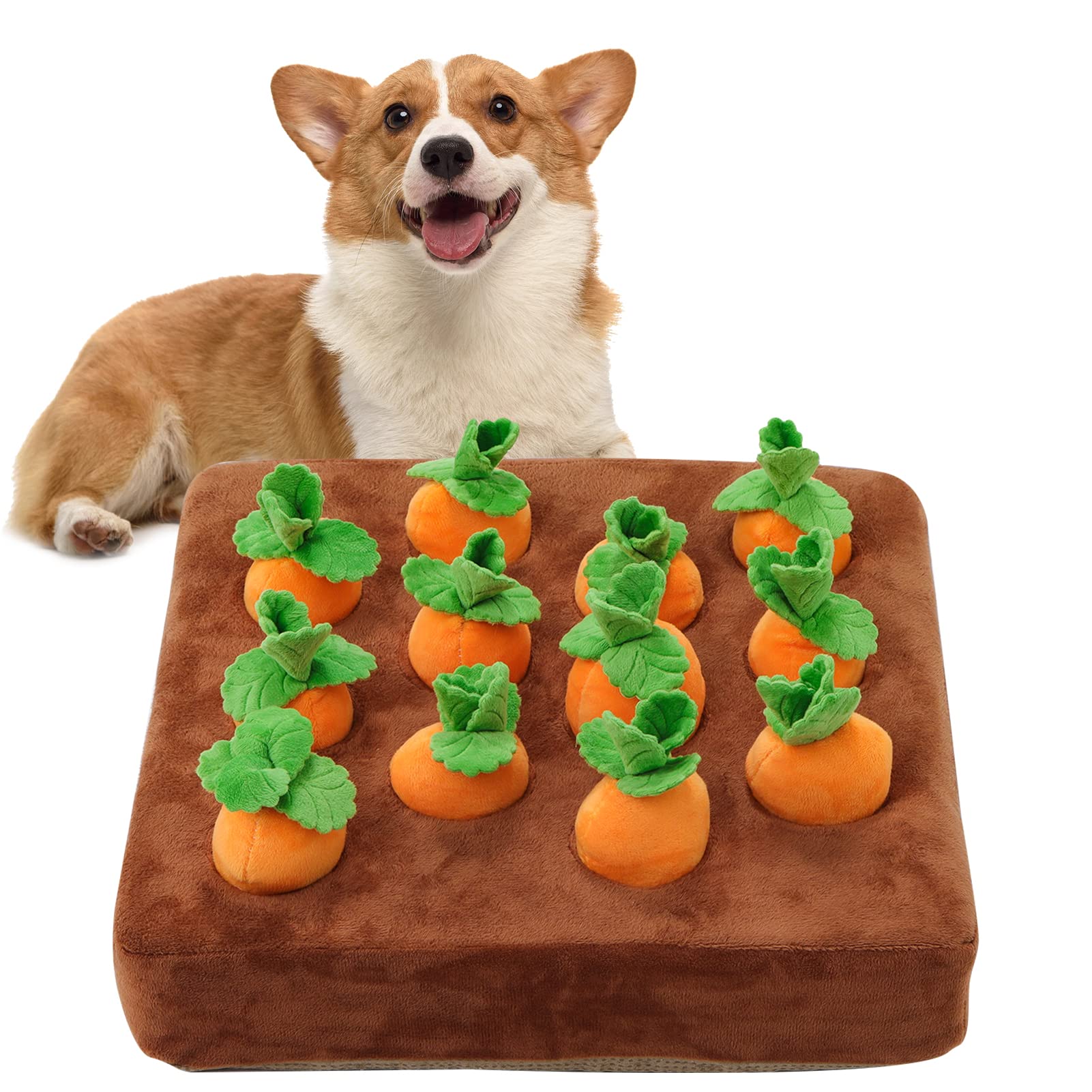 IVVIQQ carrot snuffle mat base enhances indoor sniffing play and mental engagement.