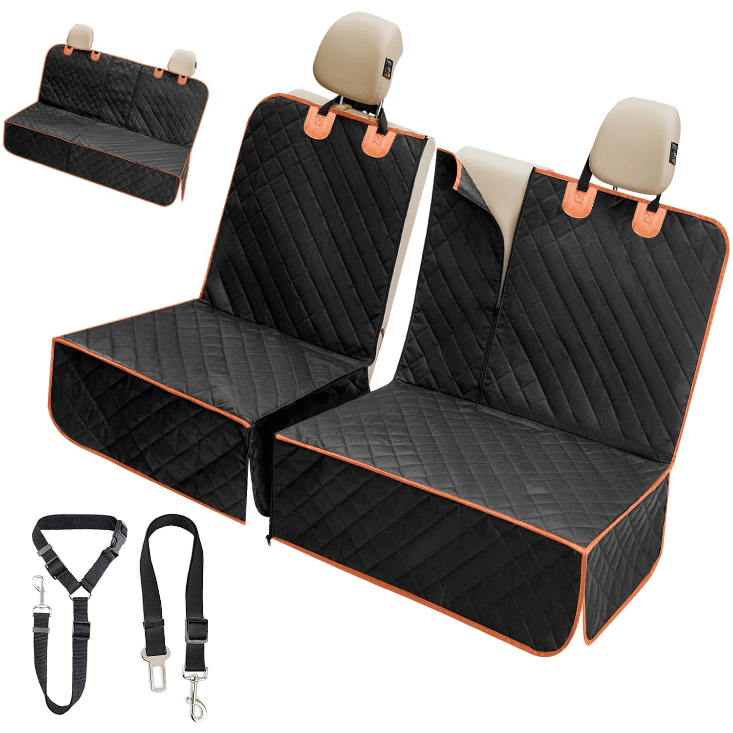 IVY&LANE dog car seat cover on back seat protects leather and fabric from dirt and scratches