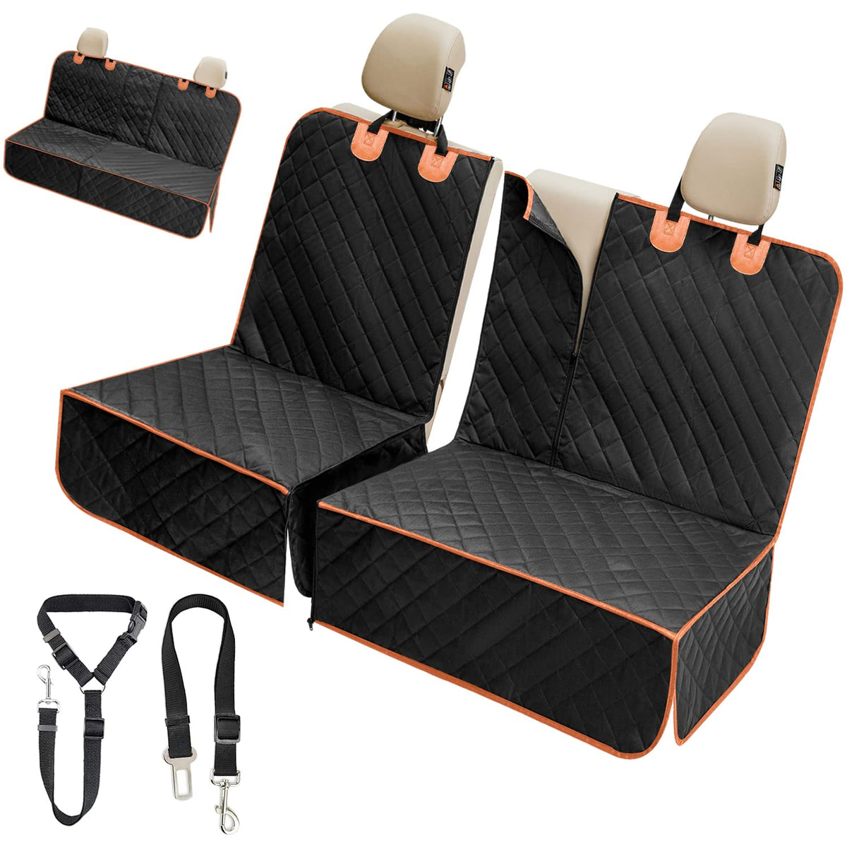 IVY&LANE dog car seat cover on back seat protects leather and fabric from dirt and scratches
