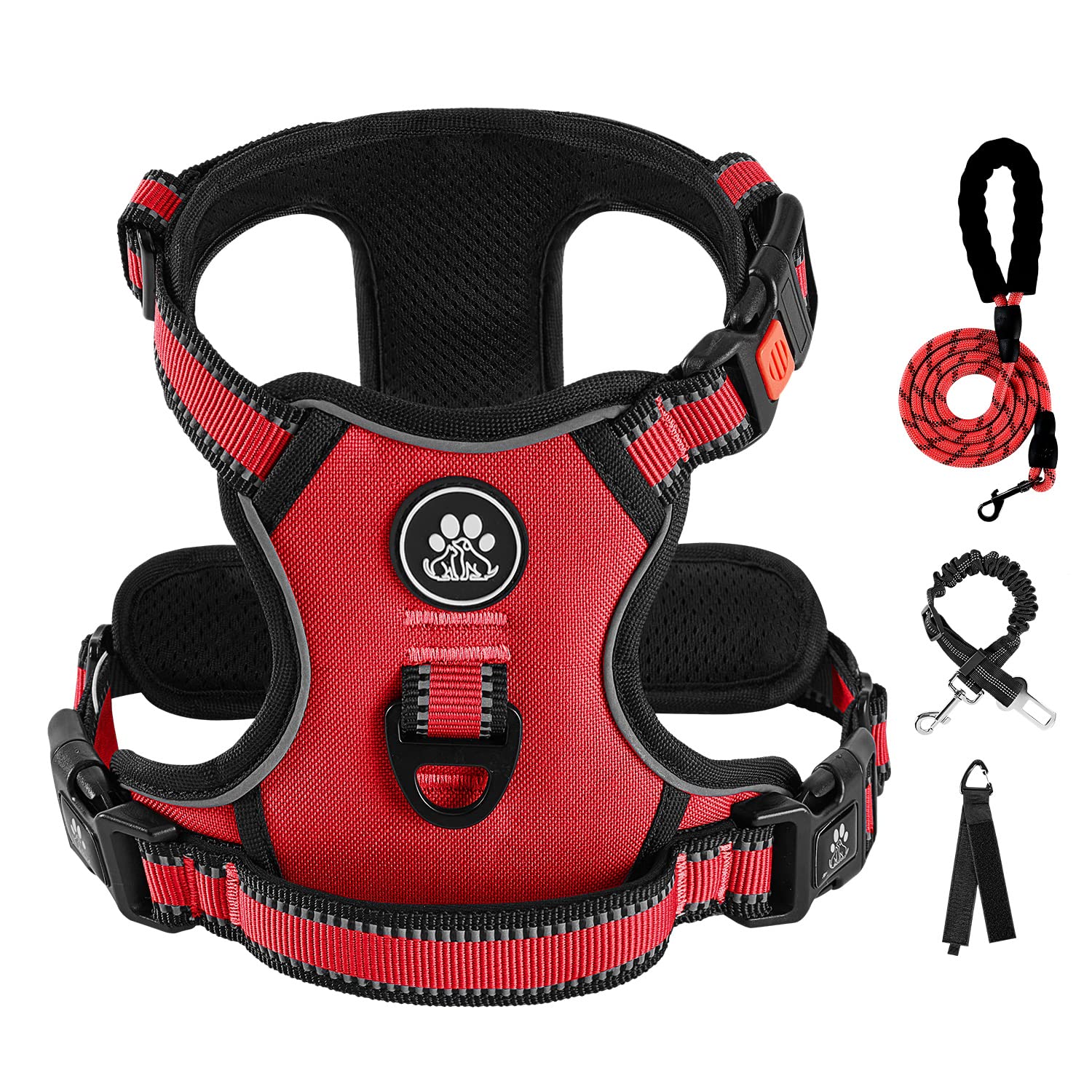IVY&LANE No Pull Harness with front view on red small dog, easy on/off