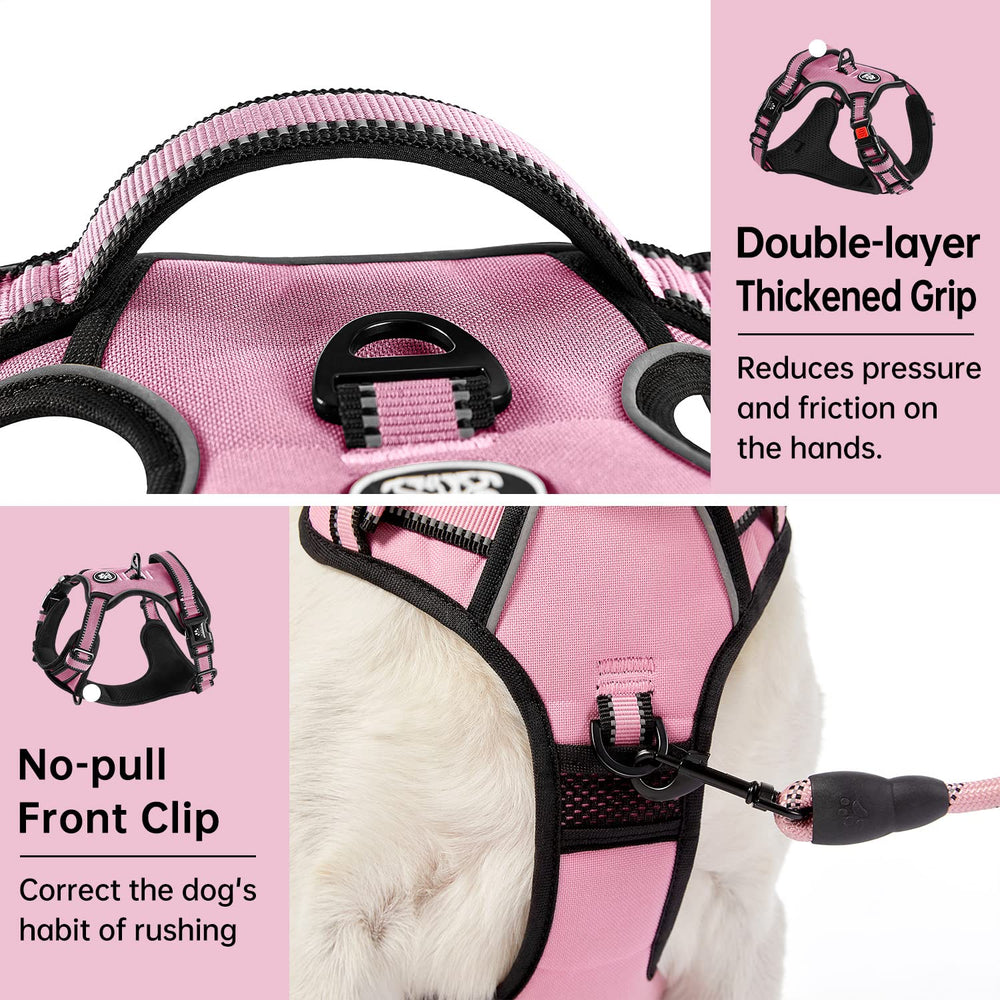 Soft ergonomic pink handle on IVY&LANE harness for easy control during walks.